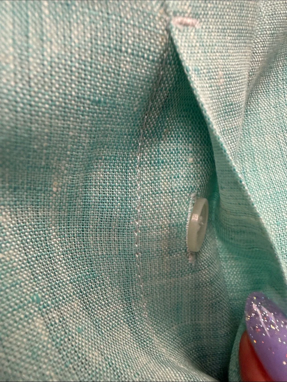 Lafayette 148 Aqua Linen Button-Down Shirt 3/4 Sleeves Side Pockets Size L - Picture 14 of 14